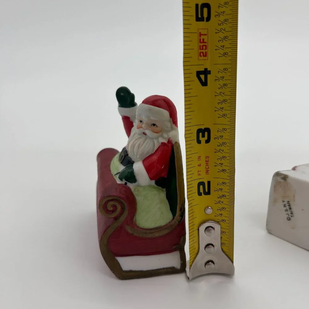 Vintage Santa‎ Is Coming To Town Christmas Condiment Set JSNY Fine Porcelain